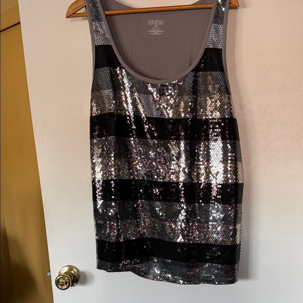 Lane Bryant Black and Silver Sequin Tank Top